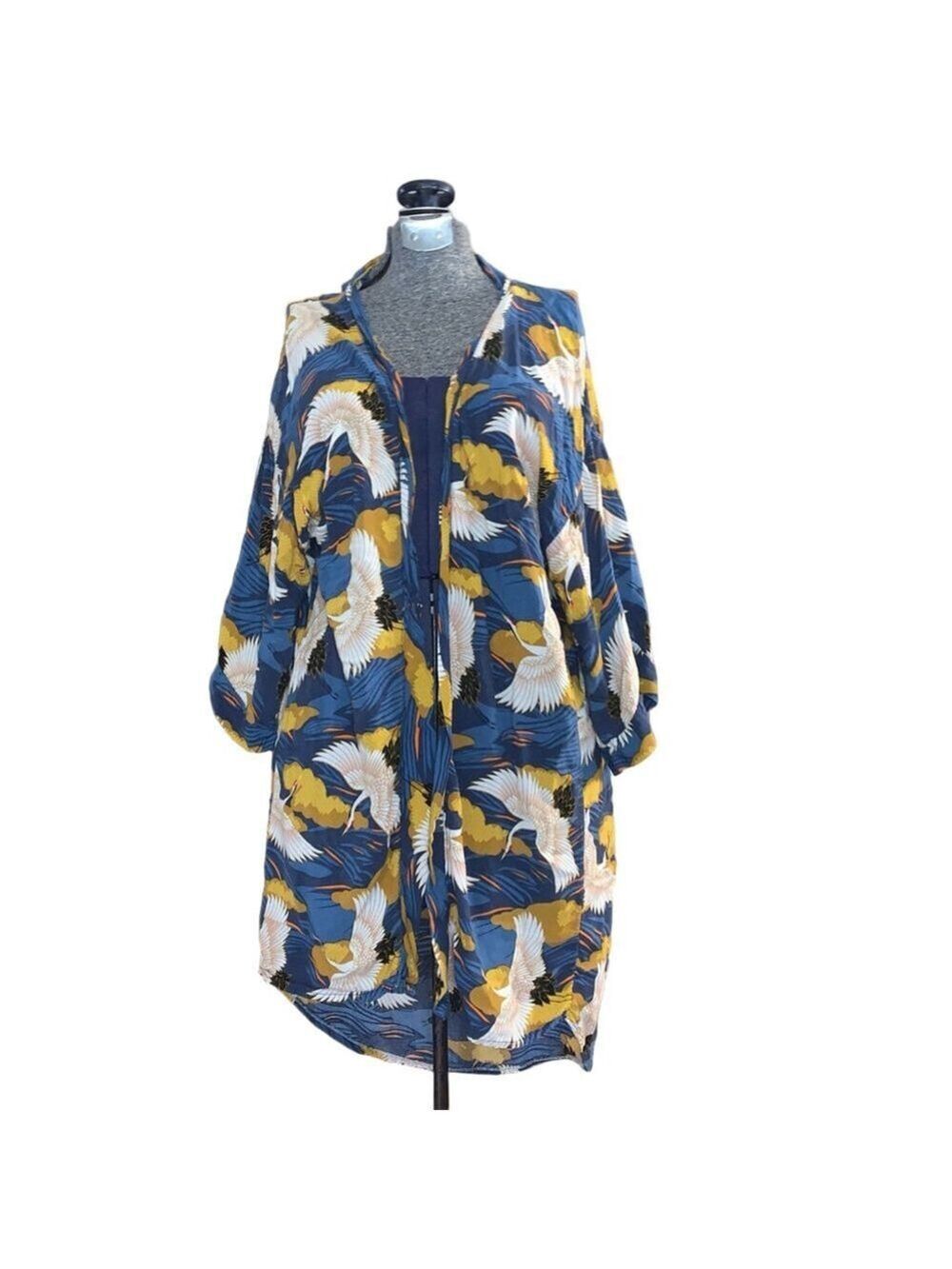 Women's L.A. SOUL Blue White Crane Print Kimono Cardigan Size L